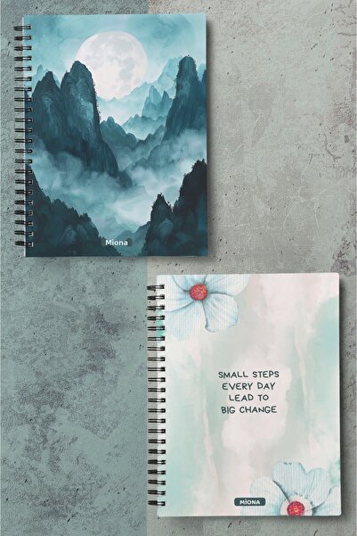 Miona A5 Spiral Cardboard Cover Set of 2 80 Gram 60 Sheets Unlined School Notebook, Notebook