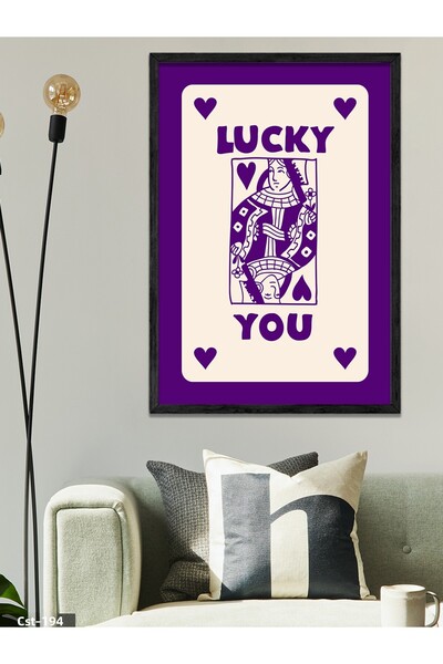 CeSht Purple'Lucky You' Card One Piece Black Wooden Framed Painting