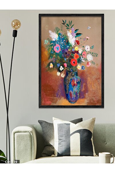 CeSht Blue Vase Flower Pattern One Piece Black Wooden Framed Painting