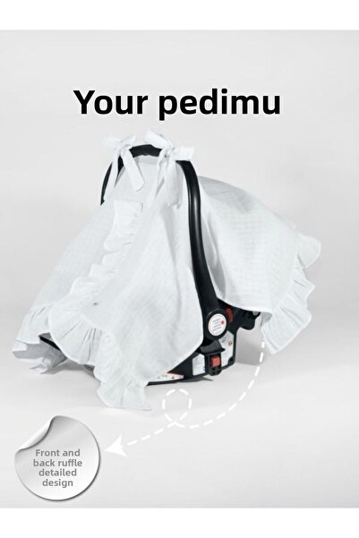 Pedimu White Muslin Stroller Cover - Ruffle Detailed