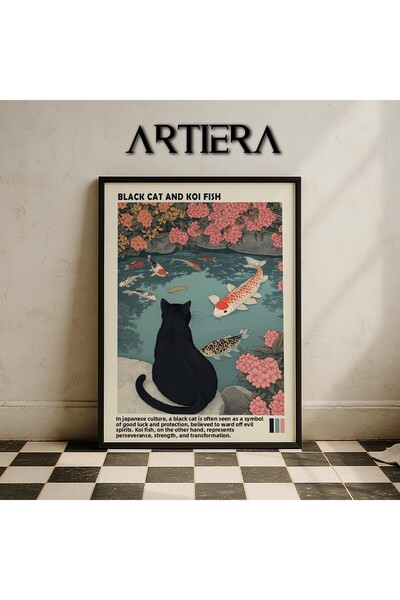 HİGUERA Μαύρη γάτα και ιαπωνικό χρυσόψαρο Καλή τύχη πίστη Μοντέρνα ιαπωνική τ...