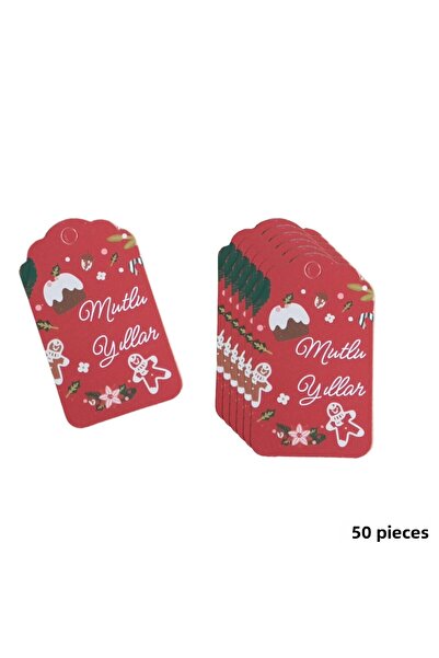 roco paper Ετικέτα δώρου με γραμμένο χαρούμενα τα Χριστούγεννα, Κάρτα συσκευασίας για την Πρωτοχρονιά, 50 τεμάχια-4,5x7,5 εκ., Κόκκινο