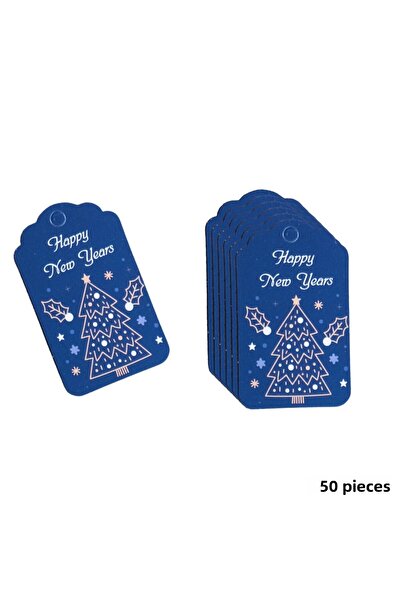 roco paper Etichetă cadou scrisă de Anul Nou Fericit, card de ambalare cu model de pin, 50 de bucăți, 4,5x7,5 cm, albastru
