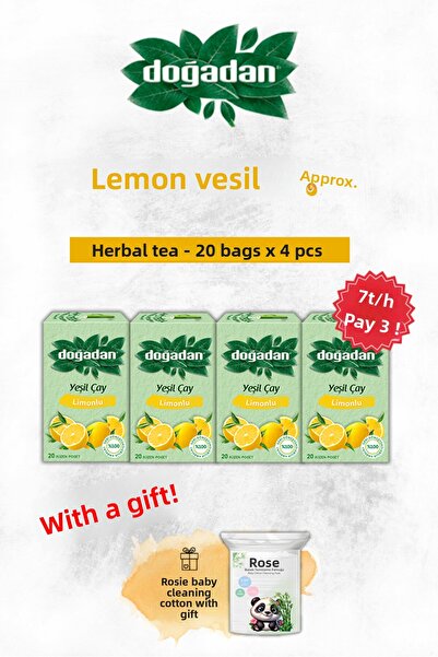 Doğadan اشتري 4 واحصل على 3 مجانًا شاي أخضر بالليمون 20 عبوة وروزي باموك