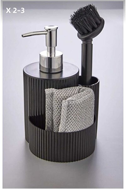 HBNC Set dozator de săpun lichid pentru vase, perie și burete de vase din ino...