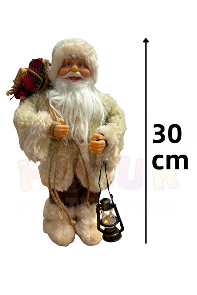 Huzur Party Store Καφέ φιγούρα Άγιου Βασίλη 30 εκ. με φανάρι και λεπτομέρεια σακούλας δώρου Χριστουγεννιάτικο διακοσμητικό στολίδι για το επιτραπέζιο χριστουγεννιάτικο δέντρο