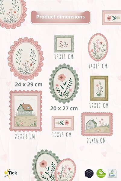 MSticker Pastoral Effect Spring Joy Themed Frame-Look Sticker Poster Set 8 Pieces