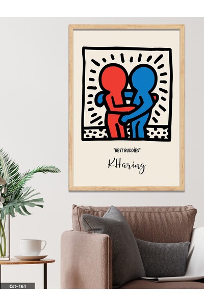 CeSht Keith Haring Best Buddies Pictură într-o singură bucată cu rame din lemn