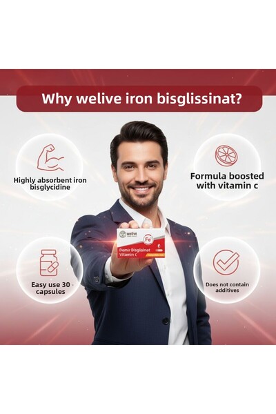 Welive Iron Bisglycinate + Vitamin C Supplement Food – 30 Capsules