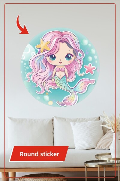 KOSS Dijital Autocolant rotund pentru camera copiilor cu tematică sirenă, dec...