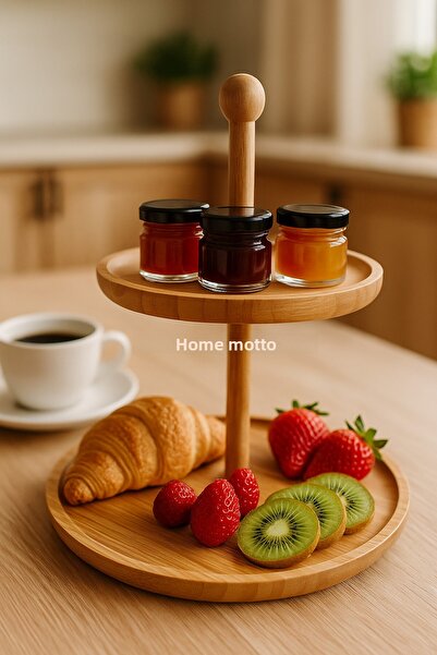 Mottogo 2-Tier Bamboo Presentation Stand – Breakfast and Dessert Serving Tray