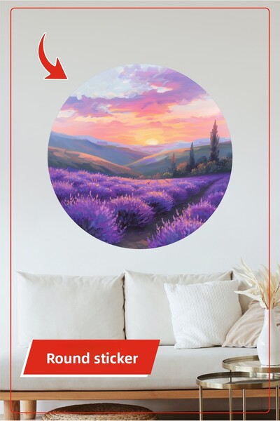 KOSS Dijital Autocolant rotund cu vedere la apus de soare în grădina de lavan...