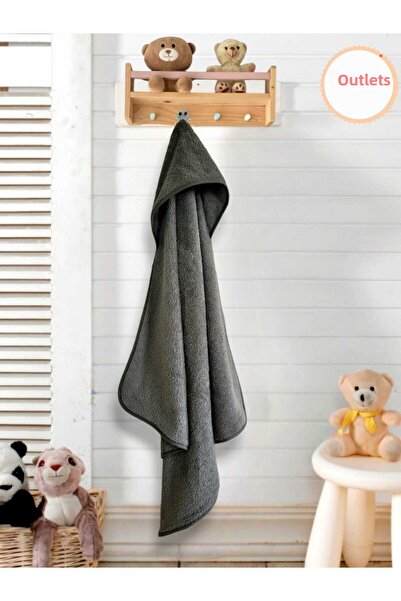 Alpar Tekstil Outlet Cotton Girl-Boy Newborn Baby Bath Towel - Plain/Anthracithaki