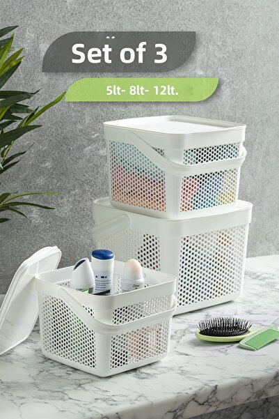 MYBOX Coș multifuncțional din 3 piese - Organizator pentru baie Cutie de depo...