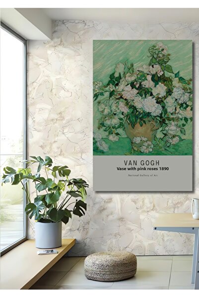 Teona Ahşap Tablou decorativ din lemn dreptunghiular Van Gogh Trandafiri albi