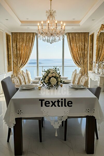 Çt Çeyizci Tekstil Tablecloth Dining Set for 12 Persons 26 Pieces French Lace – Ecru