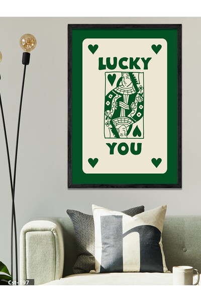 CeSht لوحة فنية خشبية سوداء بإطار واحد مع بطاقة 'LUCKY YOU' الخضراء