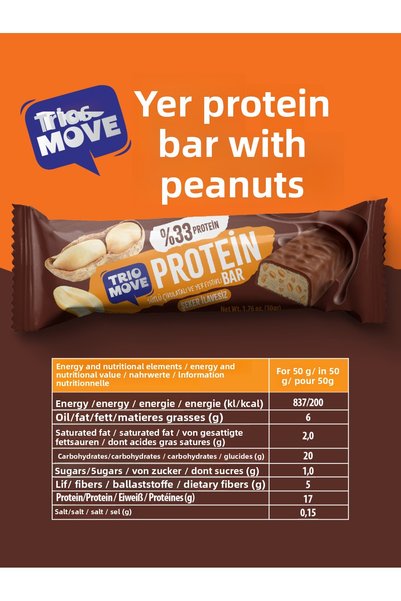 TrioMove 50 Grams Protein Bar - Peanut 33% Protein, 50 g X 9 Pieces Trio Move