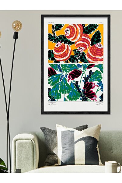 CeSht Flower Patterned Colorful One Piece Black Wooden Framed Painting