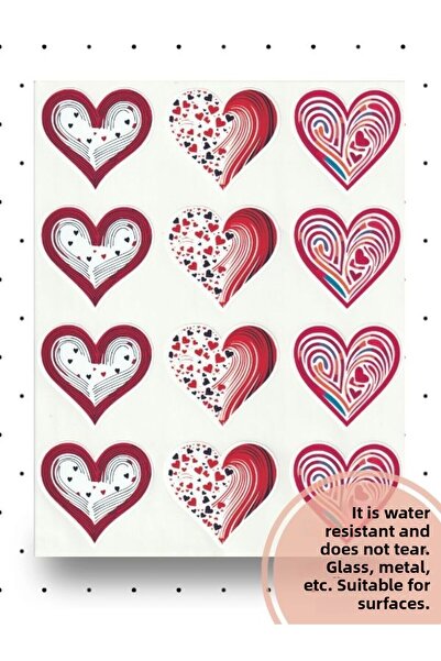 NUNUKİ Romantic Hearts Sticker Set Valentine Valentines Day Love Love Red Hea...