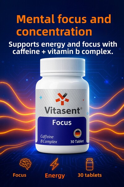 VİTASENT Focus 30 Tablets – Energy, Focus, and Mental Support with Caffeine & B Vitamin Complex