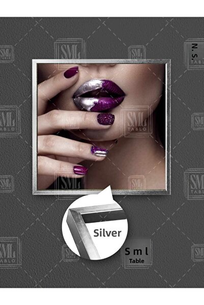 SML TABLO Сребърно-лилаво червило Жена Грижа за ноктите Декор за салон за красота Картина в рамка върху квадратно платно