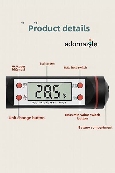 adornazzle Food Thermometer, Kitchen Food Temperature Gauge Thermometer, Digital Food Temperature Gauge