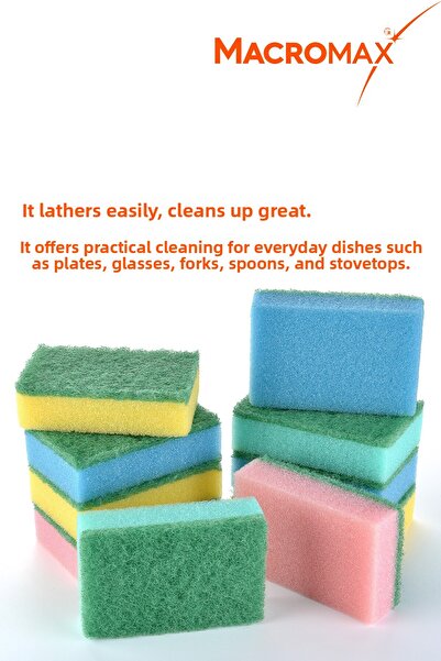 MACRO MAX Colorful Dish Sponge Mega Economic Pack of 10, Multi-Purpose Surface Sponge