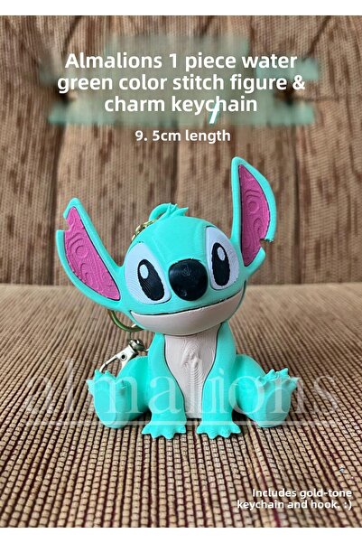 almalions دمية ستيتش بطول 9.5 سم، سلسلة مفاتيح، زينة للحقائب، لون أخضر مائي