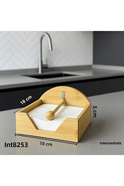 İnterlife Bamboo Square Napkin Holder 100% Natural Modern Desktop Square Napkin Box (18 X 18 cm)