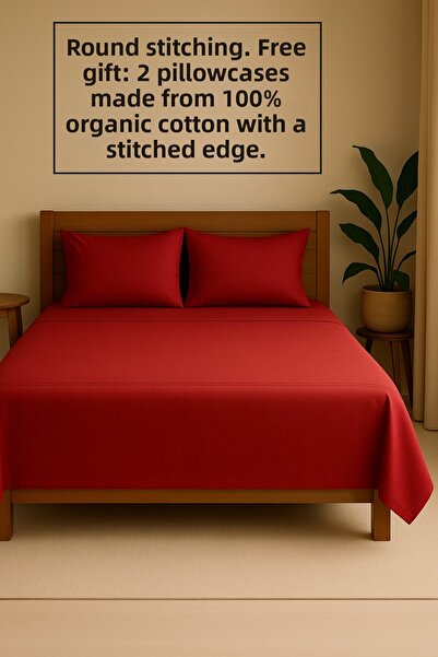 Loova Fitted Sheet, Double Size, Red Color, 4 Corners Sewn, 220×240, 100% Cot...