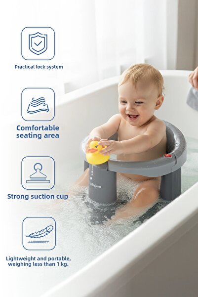 Babyjem مقعد للاستحمام والإطعام يفتح من الأمام باللون الرمادي