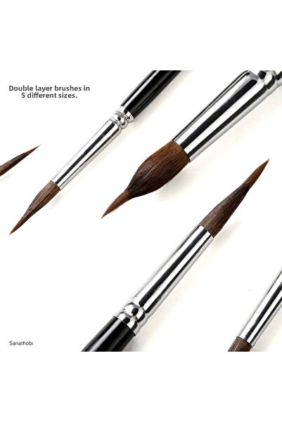 Sanathobi Double-Layer Brush Set, 5 Different Sizes, Watercolor, Acrylic, Gou...