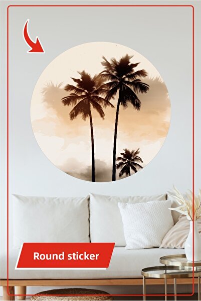 KOSS Dijital Autocolant rotund cu copac de cocos în stil tropical boho, în to...