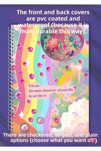 merccuri crafts Aesthetic School Notebook A4 Spiral 50 Sheets - Checkered - Pvc Cover Waterproof