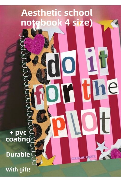 merccuri crafts Aesthetic School Notebook A4 Spiral 50 Sheets - Checkered - Pvc Cover Waterproof