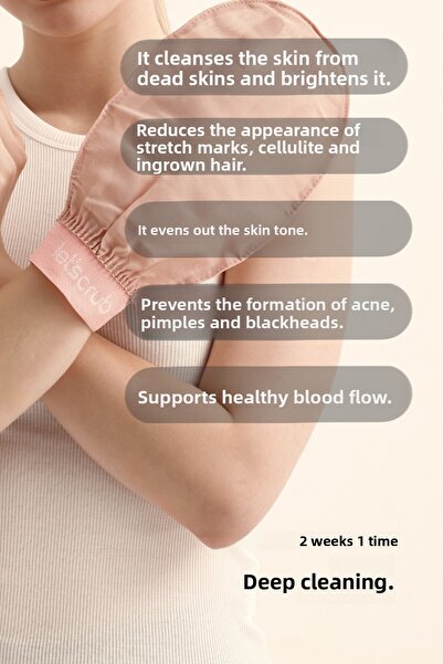 LET'SCRUB Beige Elastic Bath Shower Scrub Exfoliating Glove 100% Fluffy Silk for Sensitive Skin 1 Piece