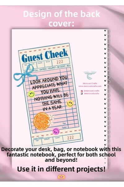 merccuri crafts Aesthetic School Notebook A4 Spiral 50 Sheets - Checkered - Pvc Cover Waterproof