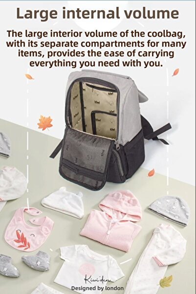 Kiwi Coolbag Mother Baby Easy Transportation and Thermal Compartment, Back Care Bag with Diaper Pad - Bone Latte