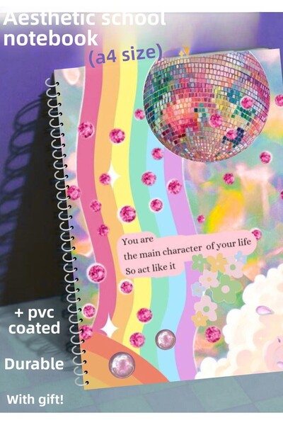 merccuri crafts Aesthetic School Notebook A4 Spiral 50 Sheets - Checkered - Pvc Cover Waterproof