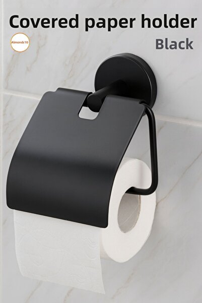 Badem10 Black Cover Metal Wc Paper Holder Wall Mounted Rustproof Toilet Paper Bracket Durable Bathroom Accessory