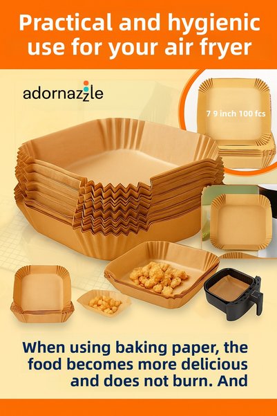 adornazzle Airfryer Baking Paper 50 Pieces, Airfryer Oil-Free Baking Paper, Oil-Free, Non-Stick Disposable