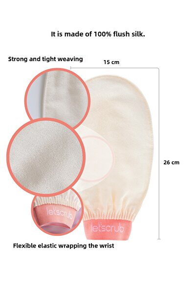 LET'SCRUB 1 Ecru Bath Shower Scrub Peeling Glove 100% Flush Silk for Normal Skin
