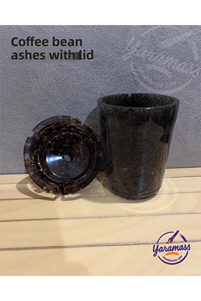 meristeed Handmade Epoxy Ashtray with Coffee Bean Lid – Decorative Design, Home Accessory
