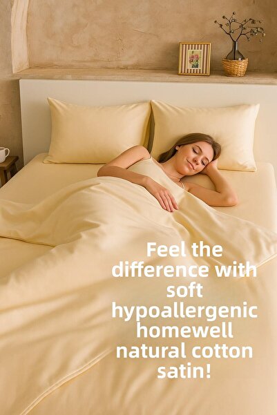 homewell طقم غطاء لحاف من الساتان القطني الطبيعي الفاخر، لون كريمي بيج - 200×...