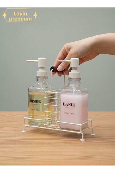 konak züccaciye وعاء صابون زجاجي مكون من قطعتين - لصابون الأطباق واليدين