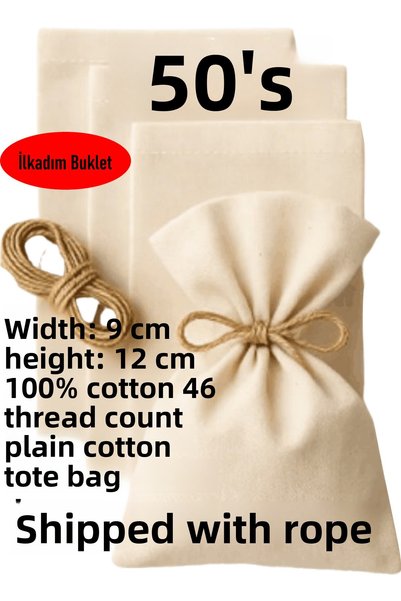 ilkadimbuklet 9 X 12 Natural Cotton Raw Cloth 50 Pieces Pouches, Wedding, Engagement, Invitation Lavender Soap, Gift, Cake