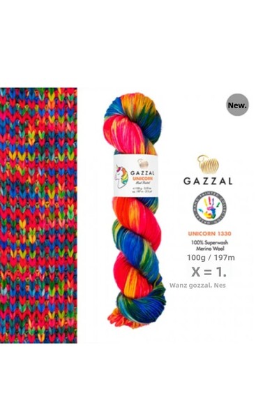 Gazzal Unicorn 100% lână merino superwash – 100 g 197 m fire de tricotat pict...
