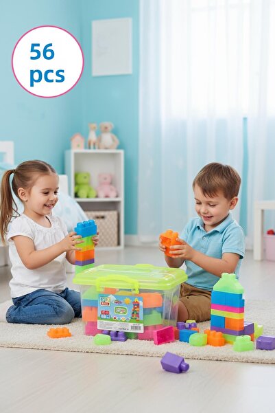 hak-iş oyuncak مجموعة بلاي بلوكس بألوان نيون 56 قطعة في صندوق