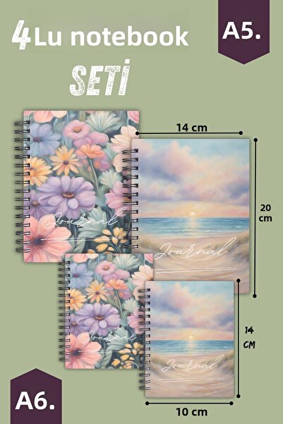 Craft 4 buc caiet cu spirală necăptușită - A5 și A6, spirală de oțel, 90 de c...